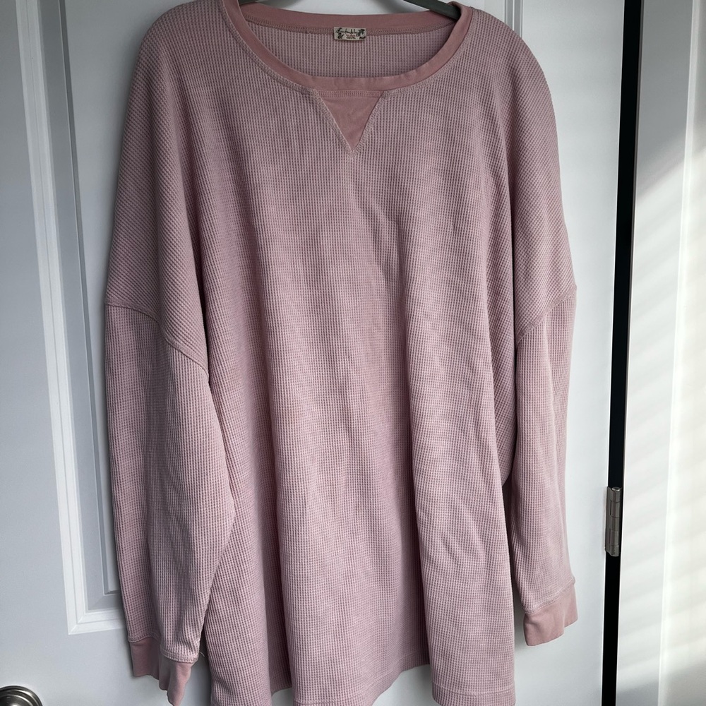 Free People Oversized Waffle Knit Pink Shirt